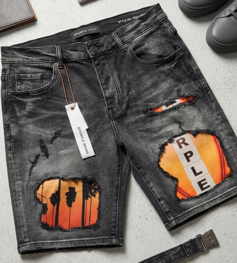 Shorts Urbanos Premium Purple Brand - Estilo Sunset Ripped